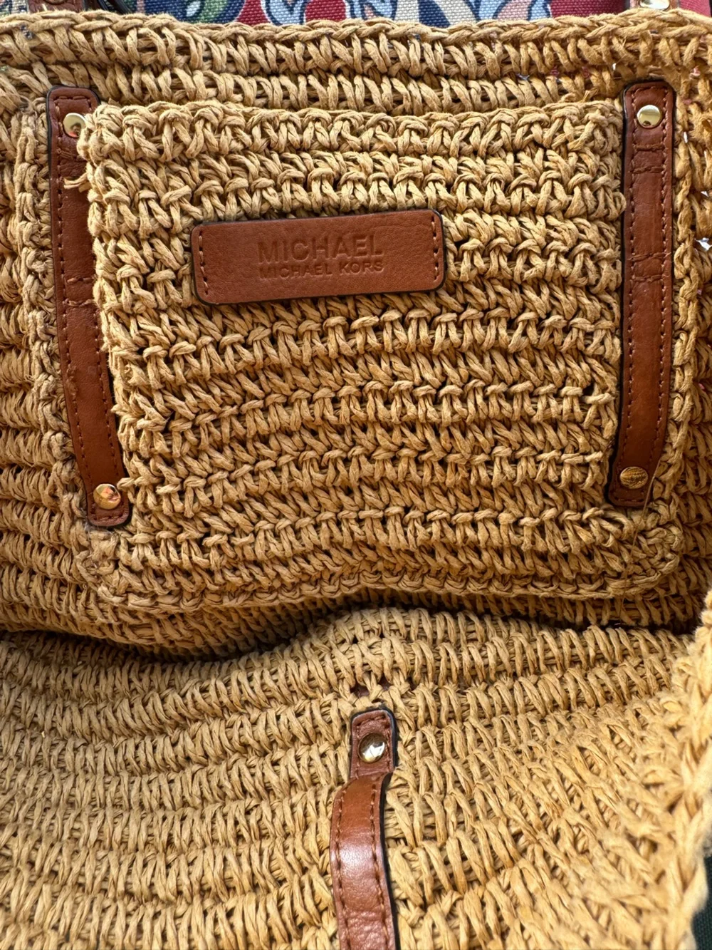 MICHAEL MICHAEL KORS Large Studded Straw Shopper Tote Bag